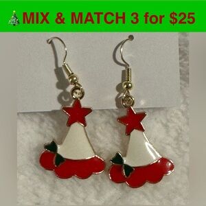 CE13 - Red, White, Green Christmas Holiday Earrings, Gold-tone